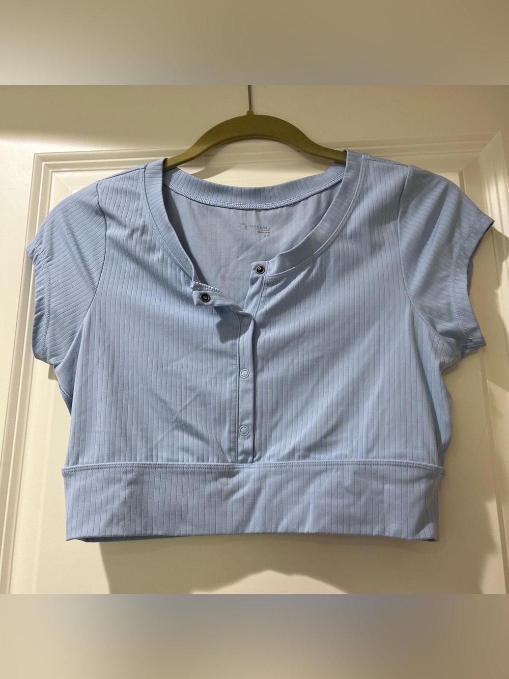Light Blue Ribbed Henley Crop Top - aerie